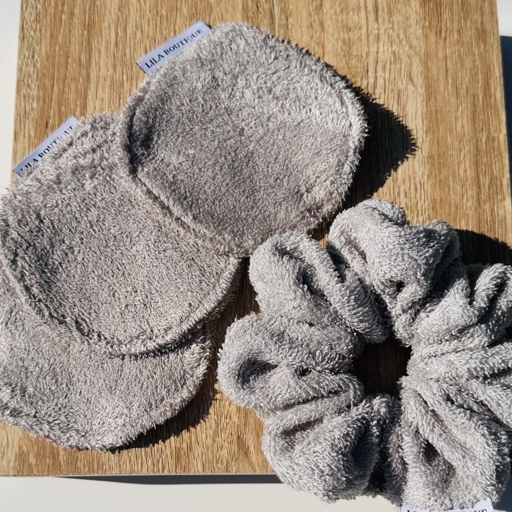 Reusable Bamboo Face Pads & Scrunchie Set | Pebble