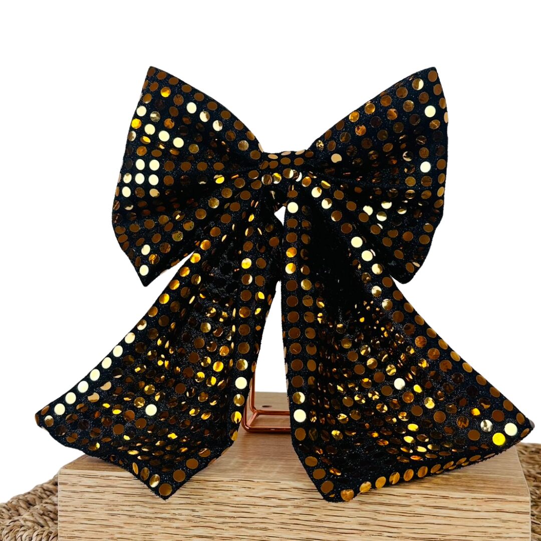 Black & Gold Handmade Hair Bow Clip