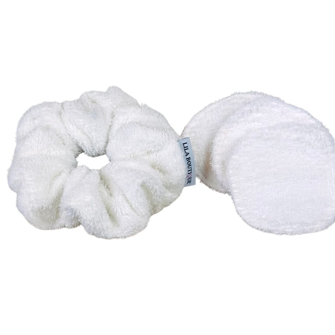 reusable bamboo face pads & scrunchie set | white